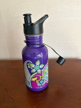 Vera Bradley Water Bottle featuring a colorful paisley printed on purple bottle